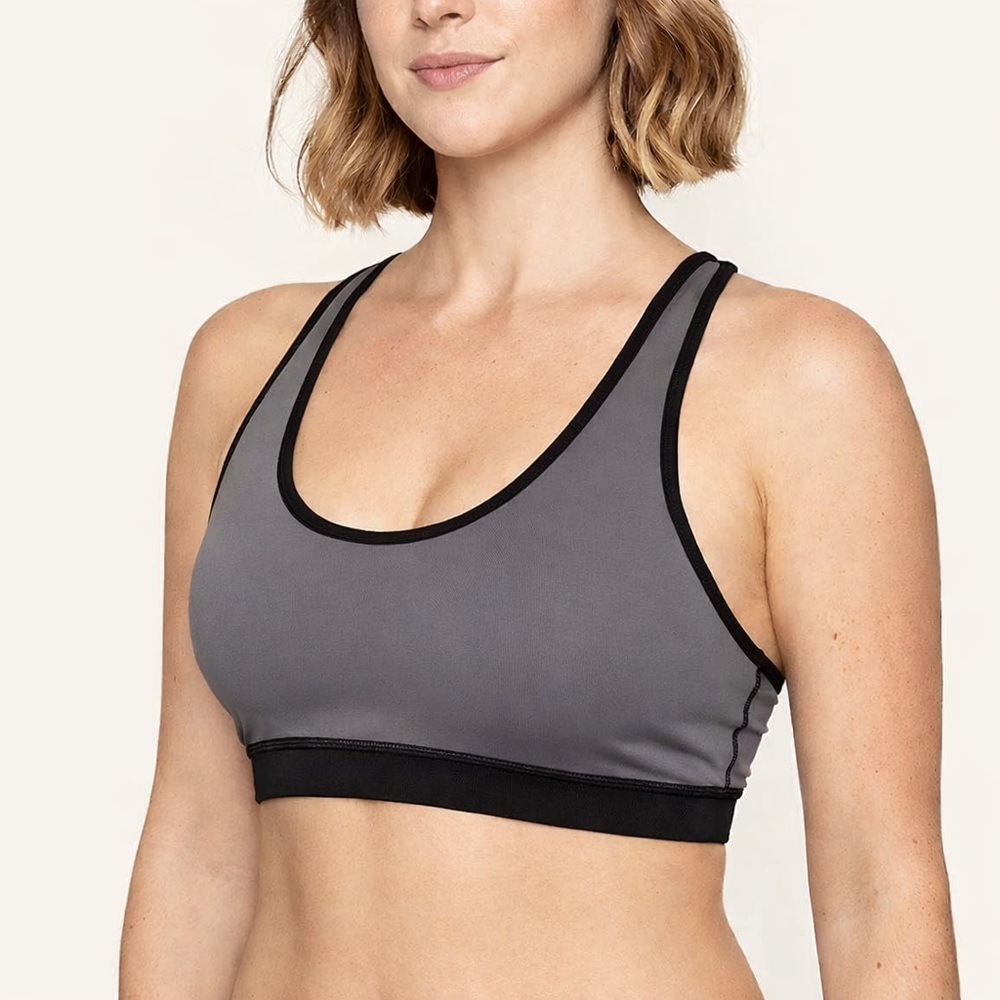 FOURLAPS Infinity Sports Bra Size Large - Grey & Black Cross Back Sports Bra NWT